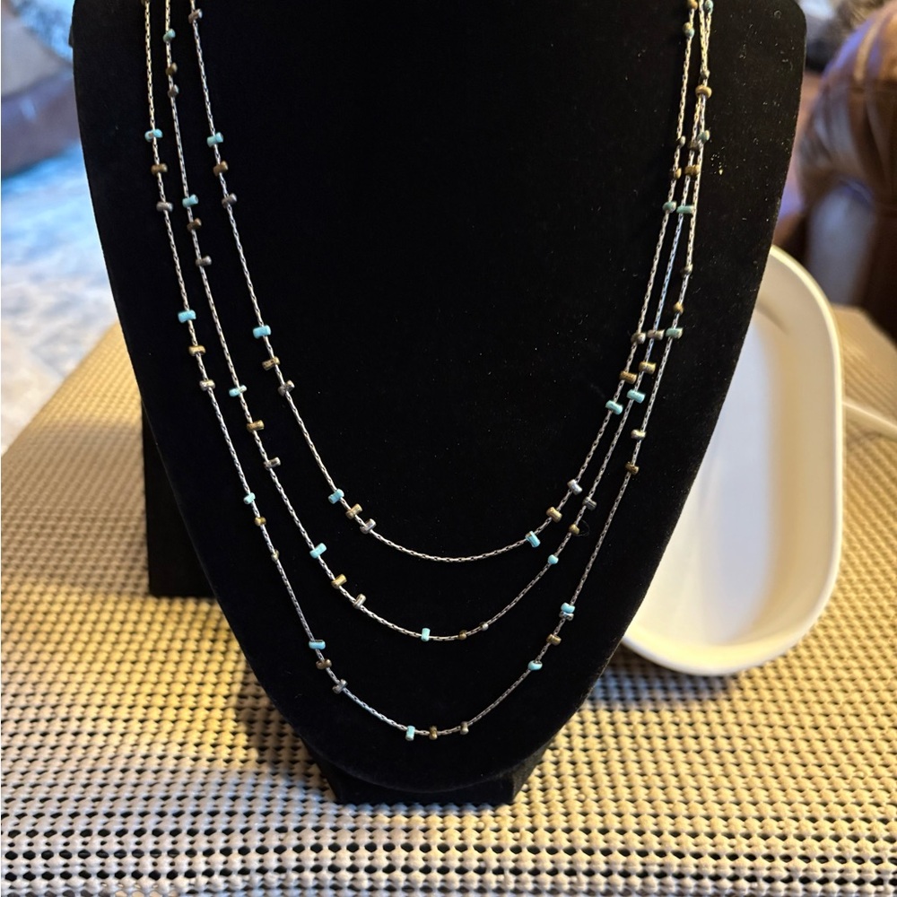60 Inches Long Silver and Turquoise Necklace